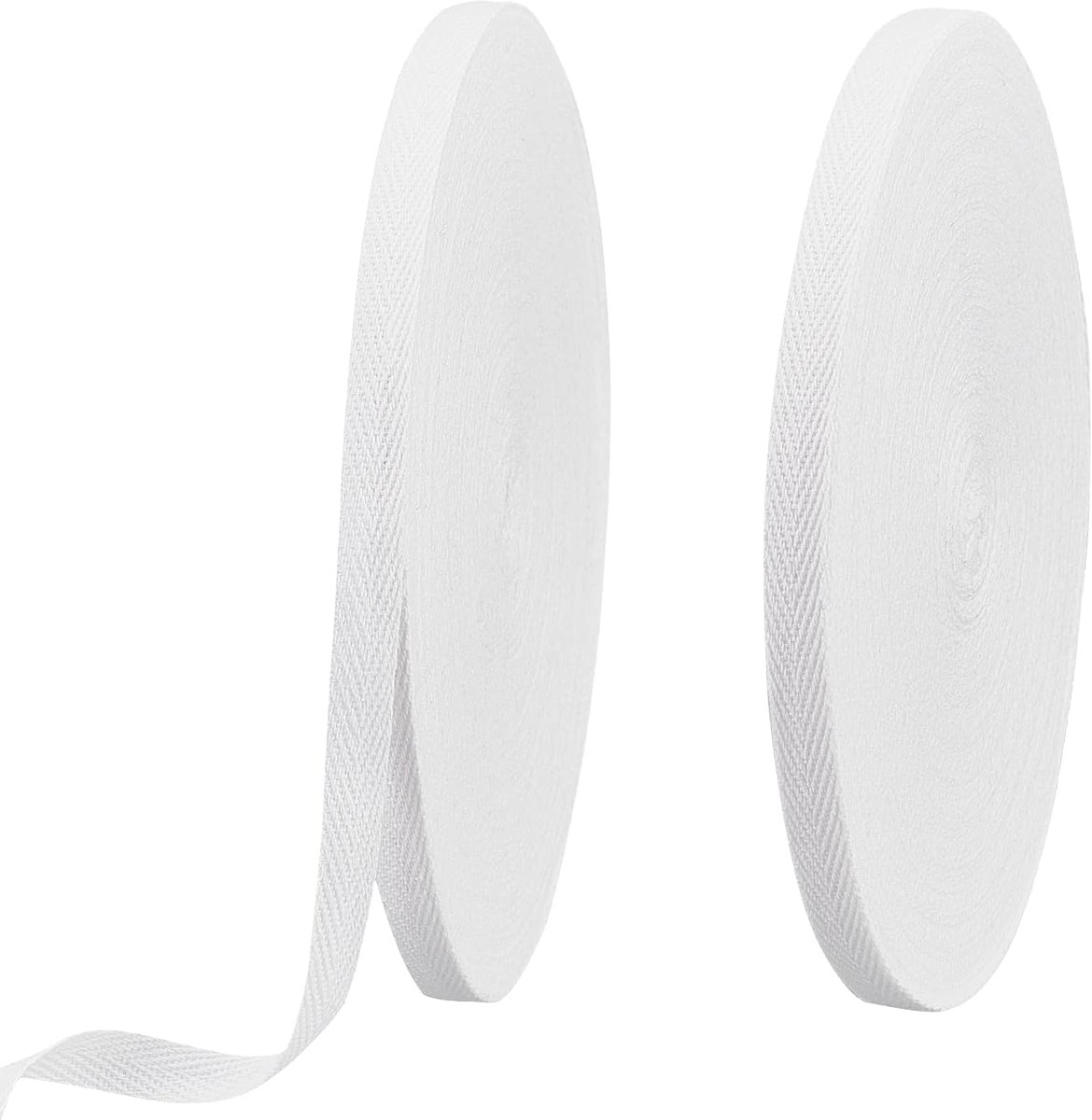 2 rollen visgraat katoenen singels, 10 mm brede witte katoenen keperlinten, katoenen visgraatkoorden voor het inpakken van geschenken, doe-het-zelf ambachten, 45 m /rol