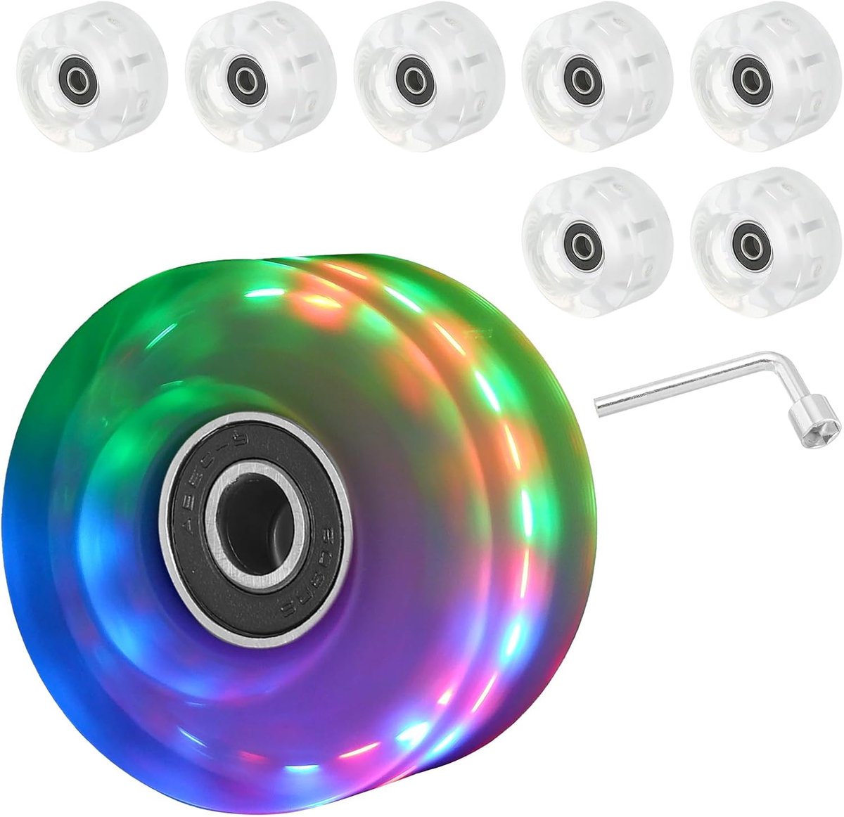 Wielen Set, 8 Pack 58mm 82A Light Up Skateboard Cruiser Wielen Set met Lagers Trucks Tool Kit voor Dubbele Rijschaatsen, Rood, Blauw, Groen