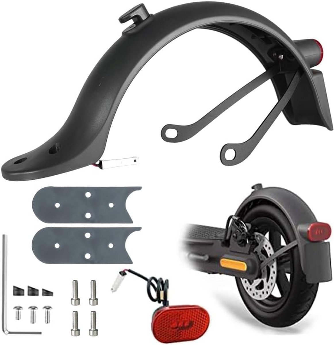scooter Achterspatbord, Achterspatbord met achterlicht voor Xiaomi Mi3 M365 S1 Pro 2 Essential spatbord vervangingsset met leeg nummerplaat (zwart)