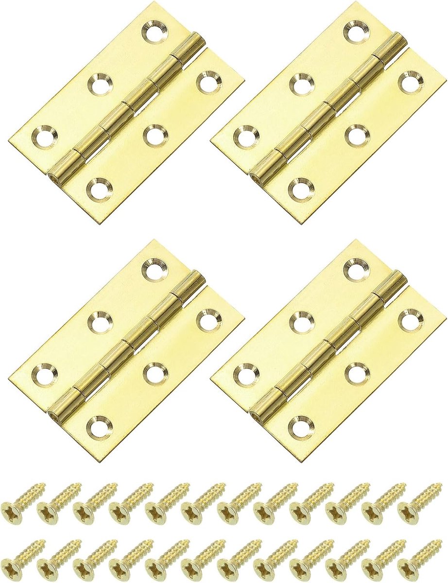 Scharnieren, 5 cm vlinderscharnieren van messing, kleine deuren, vlinders, klapkasten met schroeven voor deuren, houten kisten, ramen, commode, goudkleurig