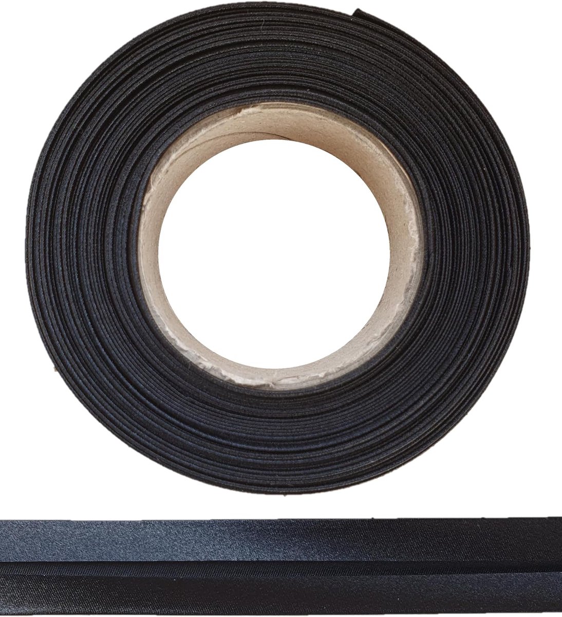 biasband van polyester (satijn) - 10 m x 30 mm (dubbelgevouwen) - Hoogwaardig omboord, satijnband, biasband - Ideaal voor DIY-naaien - Gemaakt in België, op een rol (zwart)