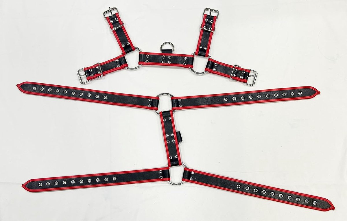 Body borstharnas voor heren, verstelbaar PU-leer, punk, gothic, slaaf, bandage, kostuums, party, club outfits (rood)