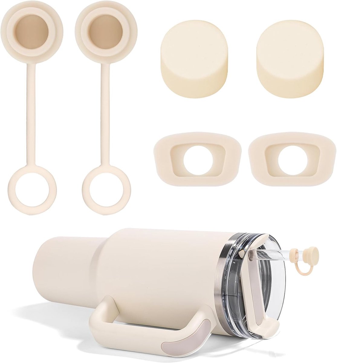 6st Morsbestendige Stopset, Herbruikbare Plug en Strostopper met Rietjesdeksels, Compatibel met Stanley Cup 2,0 40/30oz (Crèmegeel)