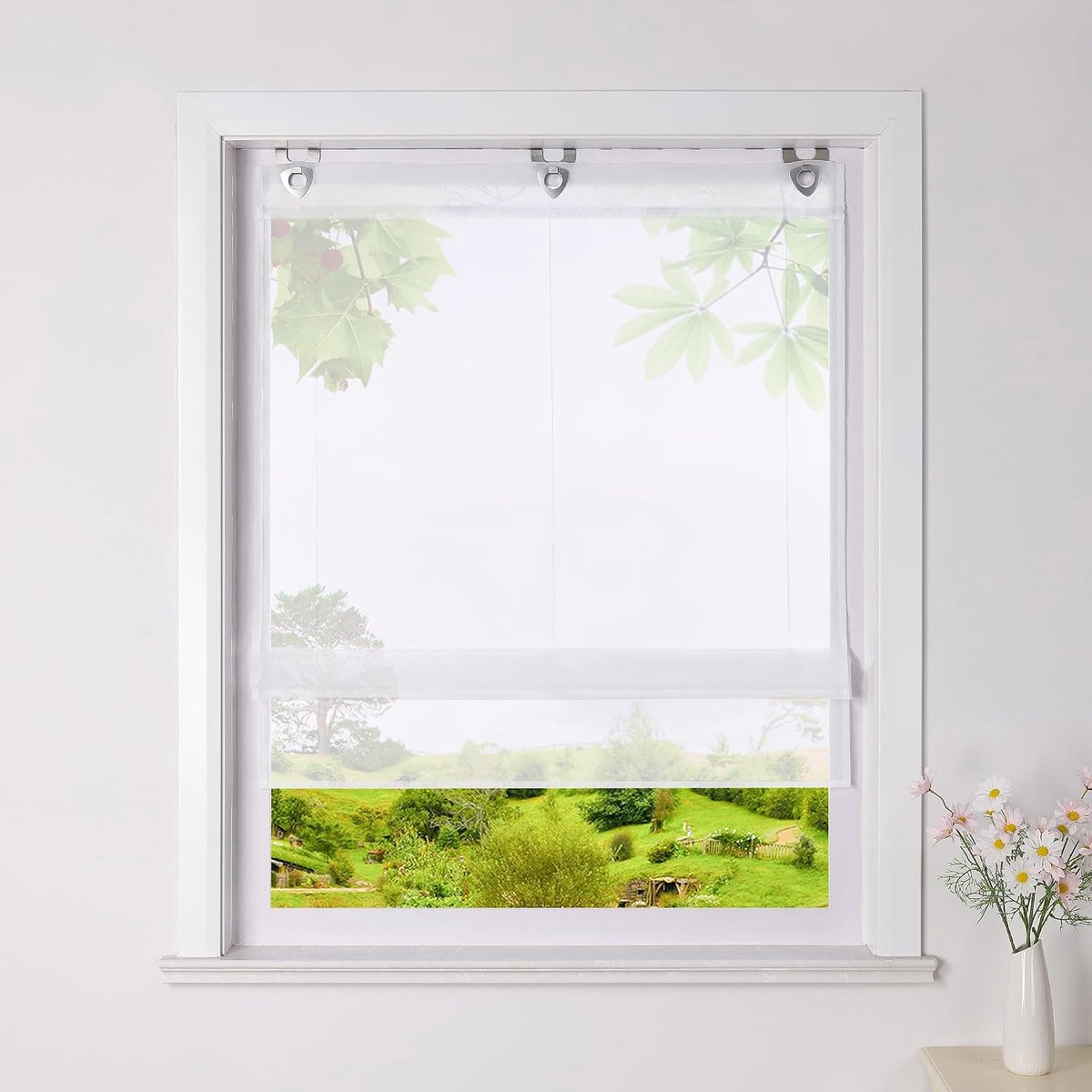 Voile vouwgordijn zonder boren transparant vouwgordijn met U-haken effen modern gordijn met ogen wit H * B 130 x 60 cm