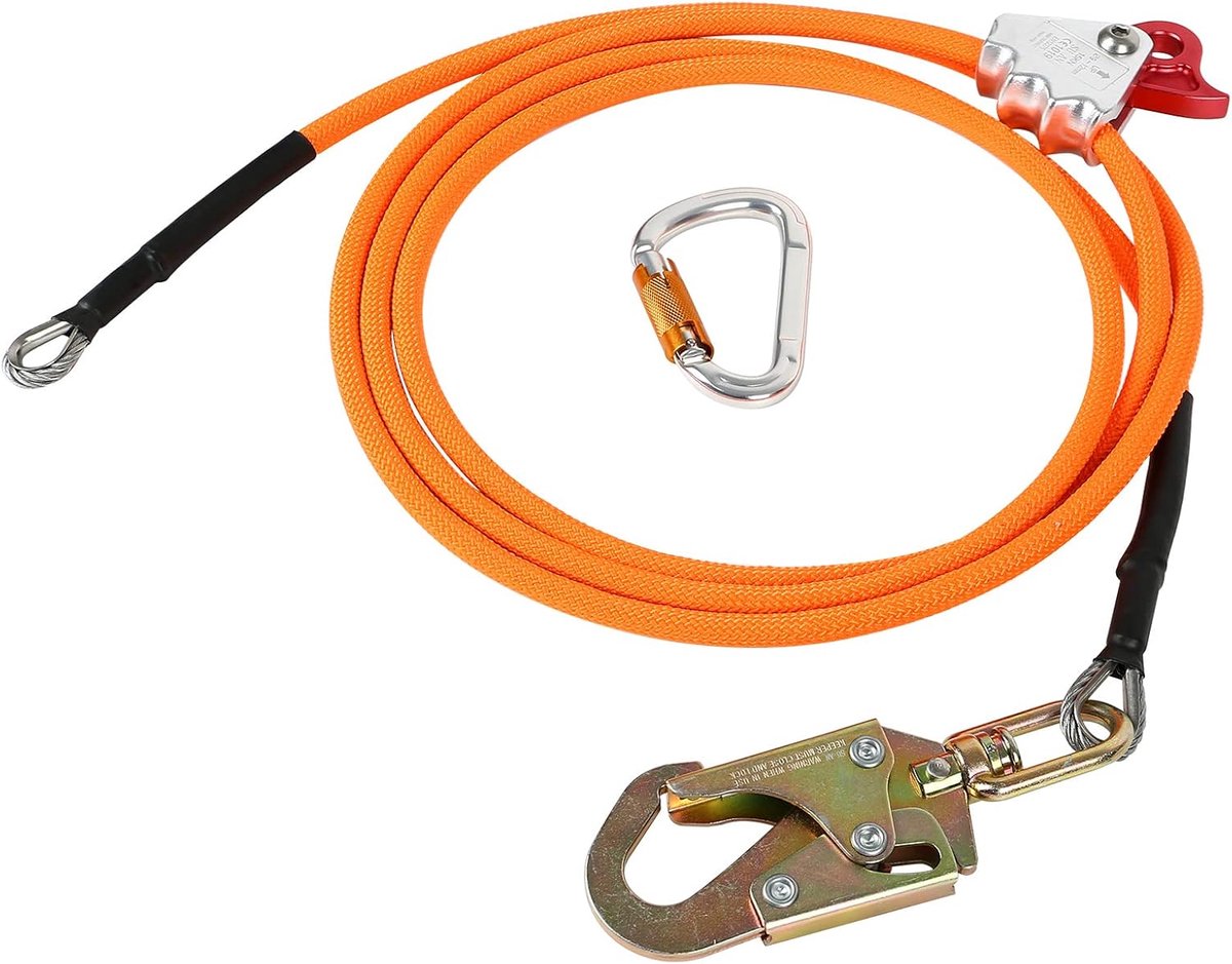 Stalen kabelkern, flip-line kits met Triple Lock karabijnhaak, 12 mm draadkern, staaldraad, verstelbaar koord voor valbeveiliging, boomverzorger, boomklimmer