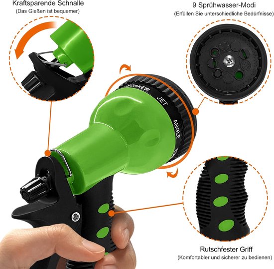 Slanghaspel 30+2m Waterslang Haspel met Handdouche Slangoproller 180° Draaibare Muurbevestiging Tuinslang Automatisch met Stopbal en Snelsluitkoppeling, Groen — afbeelding 4