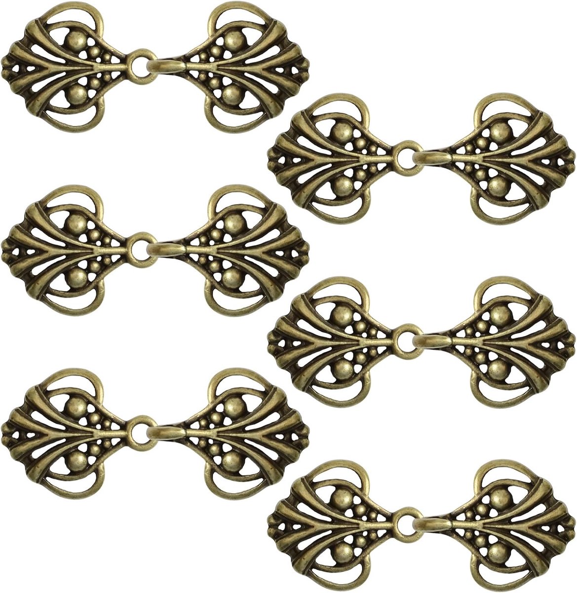 Retro mantelsluitingen, 6 paar Chinese stijl Knoppen sluiting Vintage naaien voor Cheongsam outfit decoratie, Brons