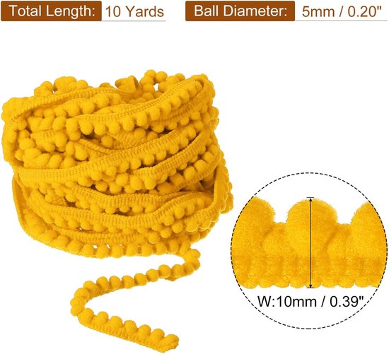 10 yards Pom Pom Ball franjes sierband naai-accessoires doe-het-zelf voor thuis gordijn kleding hoofdkussen decoratie (5 mm geel) — afbeelding 5