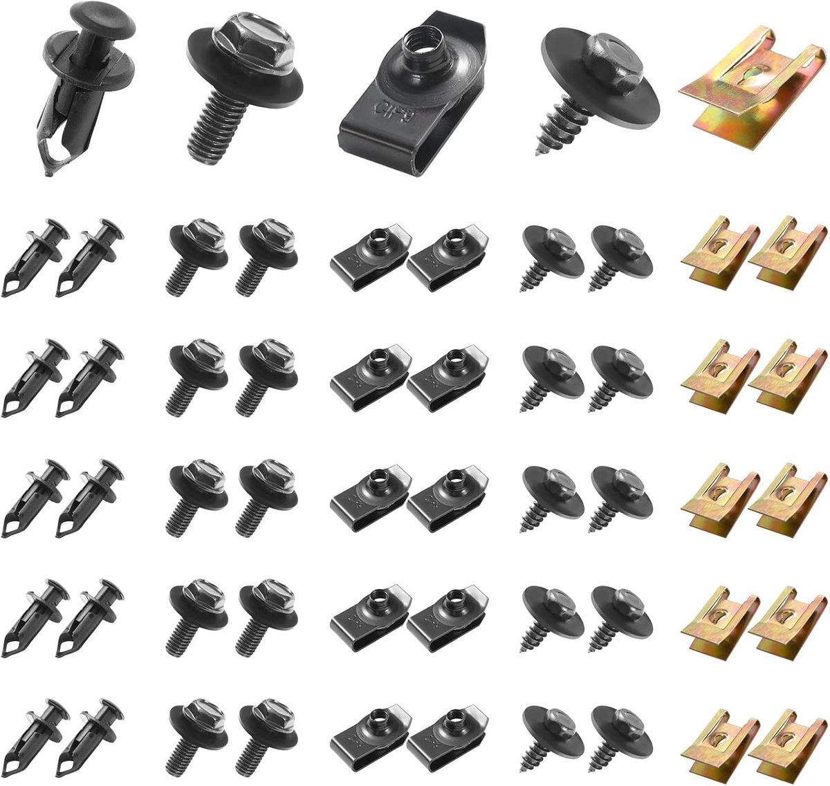 100 stuks autoschroeven en bouten, bodemschroeven, vleugelschroeven, clips van kunststof, klinknagel bevestigingen, universele set U-Nuts spatborden, carrosseriebouten
