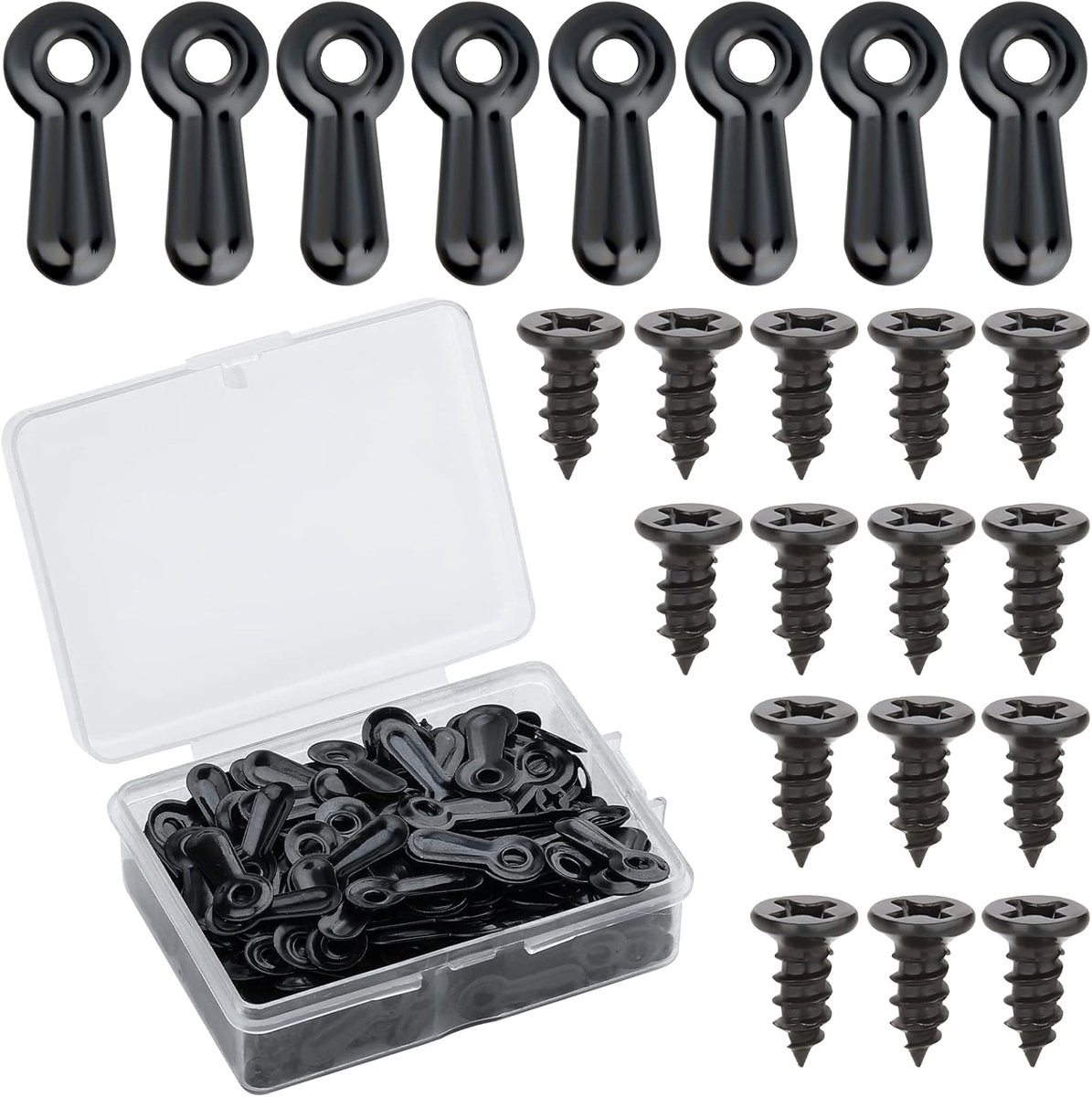 160 stuks draaibare knopbevestigingen voor fotolijsten en 160 stuks platte kop, ophangschroeven voor fotolijsten, strijken, draaiknop, voor fotolijsten, clips, houder (zwart)