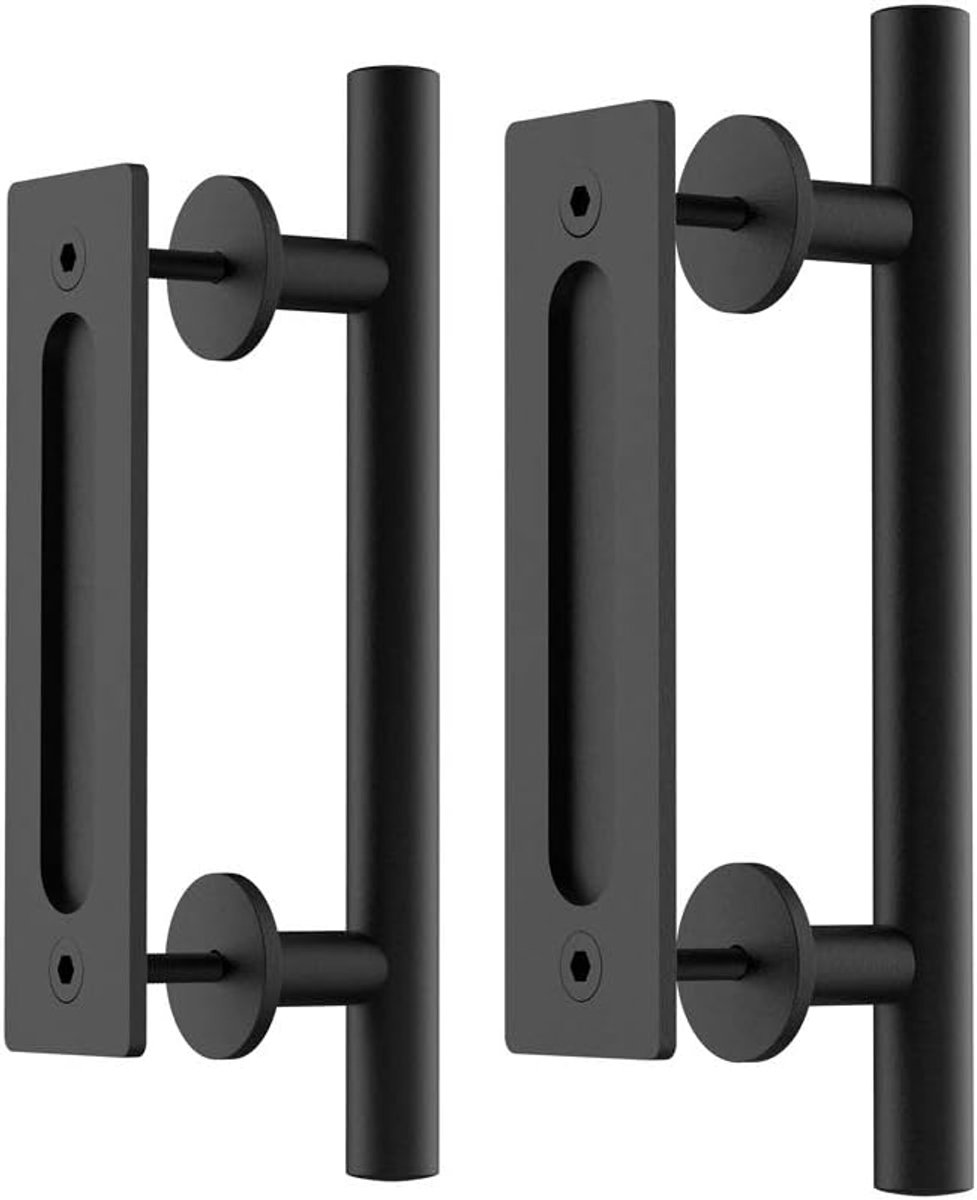 2 stuks 300mm/12 inch schuifdeuren schuur deur handvat hardware zwart met verzonken vinger trekken, grote rustiek, pull en flush zware handgreep paar set