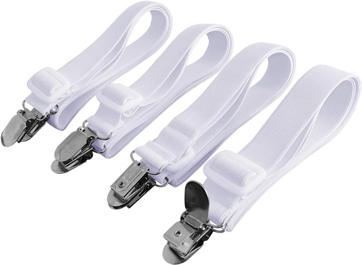 4 Stuks Elastische Lakenspanner met Metalen Clips Verstelbare Elastische Fasteners 30-120cm Wit