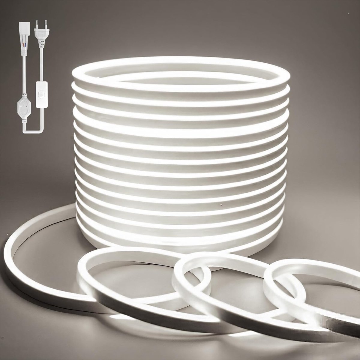 LED Strip Light 30M, BAGZY LED Strip Witt 220V 8W/M Flexibele IP65 Waterdicht LED Neon Licht 120LEDs/M, voor Woonkamer Keuken Kamers Thuis Interieur Decoratie, Inclusief Power Adapter