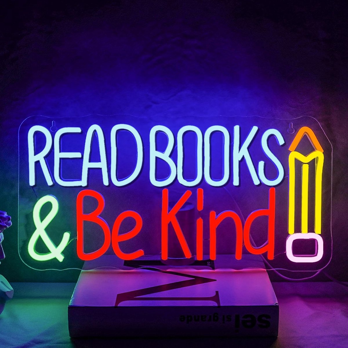 Lezen boek neonbord lezen boeken neonbord leuke tekens neon dimbaar neon teken blauw led bord potlood neonbord voor klassenbibliotheek lezen club party