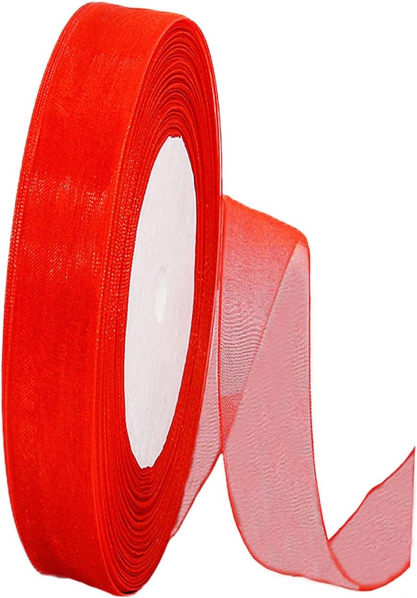 rood organza chiffon lint 15 mm - 45 m doorzichtig chiffon lint voor cadeauverpakking, verjaardagsfeesten, Kerstmis, bruiloften en ambachten