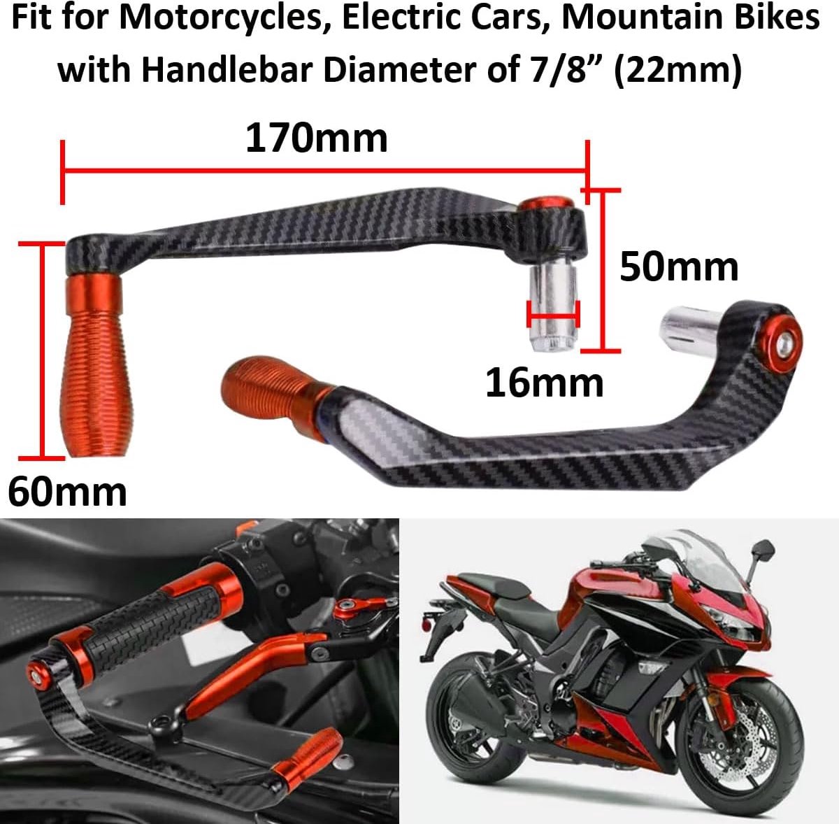 22 mm, remhendel, koppelingshendel, handbescherming voor motorfiets, oranje