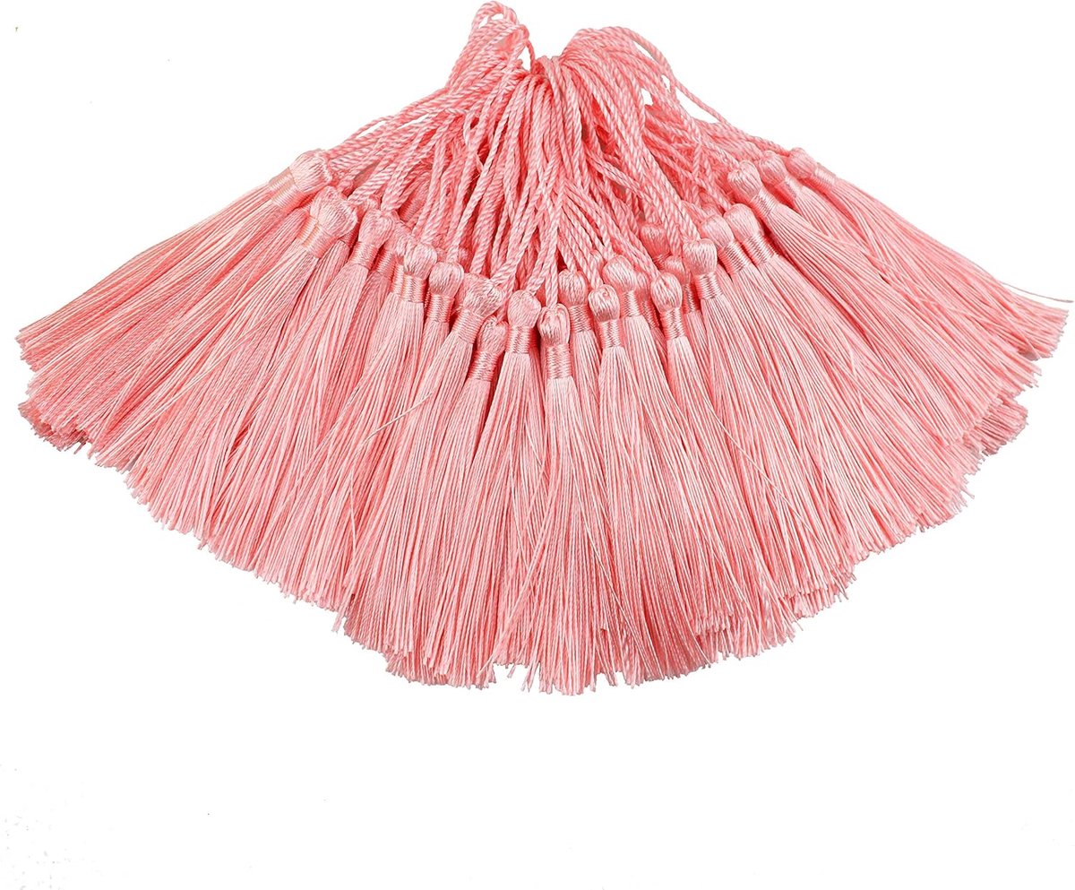 100 stks 13cm/5 Inch Zijdeachtige Floss Bladwijzer Kwastjes met 2-Inch Koord Loop en Kleine Chinese Knoop voor Sieraden Maken, Souvenir, Bladwijzers, DIY Craft Accessoire(lichtroze)