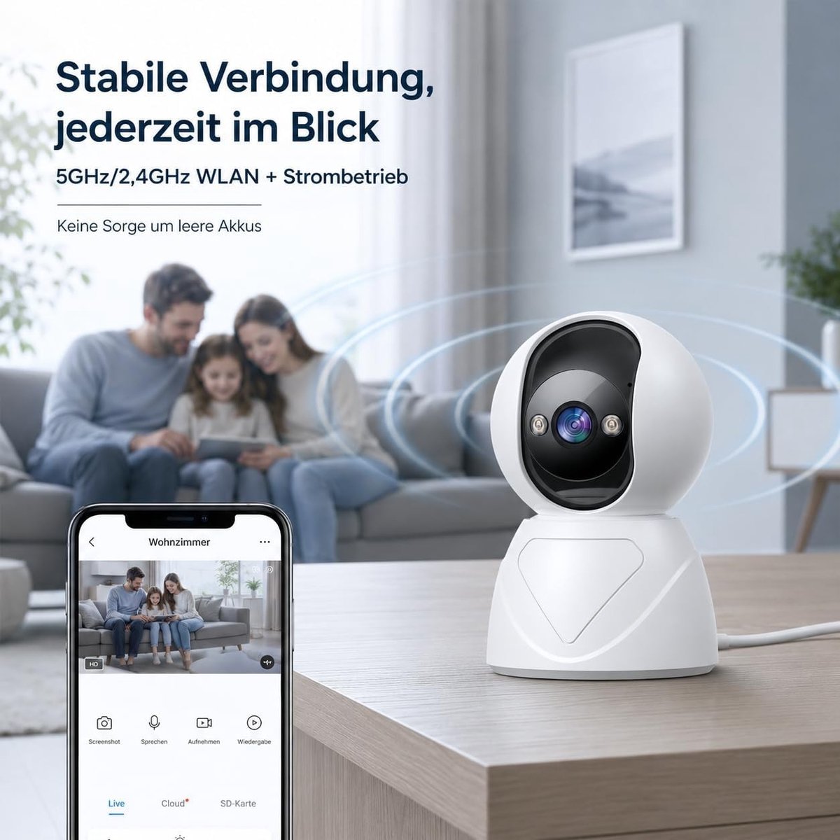 WiFi Bewakingscamera - Wit - 1 Stuk - UHD 3MP Indoor Camera met Draaibare Lens - Voor Huisdierenbewaking