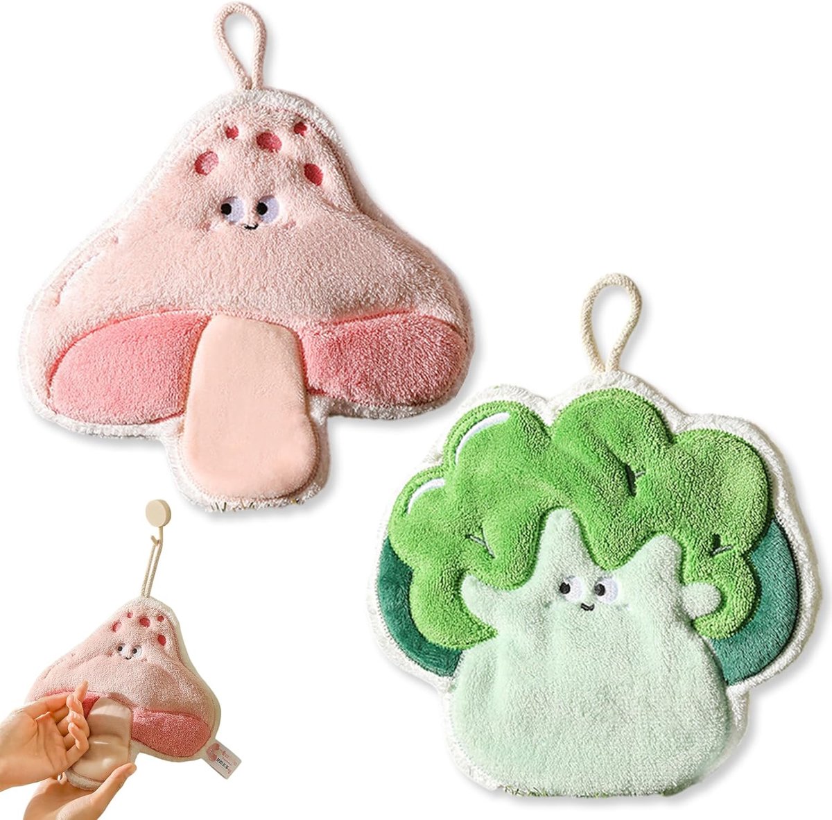 SnelShoppen - 2 Stuks Schattige Groenten Cartoon Keuken Doeken, Hoge Kwaliteit Coral Fleece Droogdoeken voor Keuken en Badkamer, Zachte en Absorberend