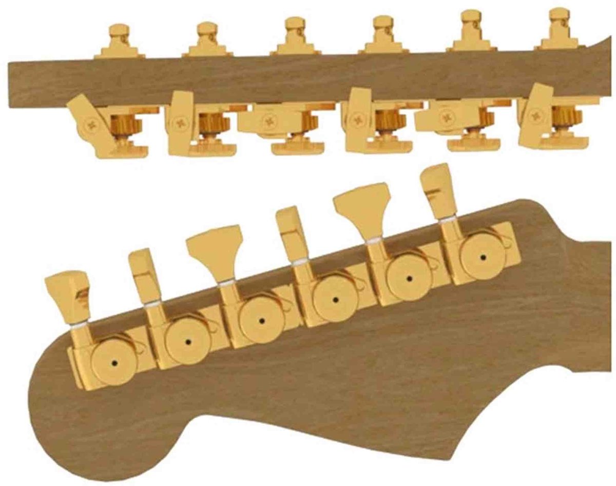 Hipshot HS6K1GL0GST Gitaar tuner upgrade kit, 6 inline Grip-Lock, open goud staggered