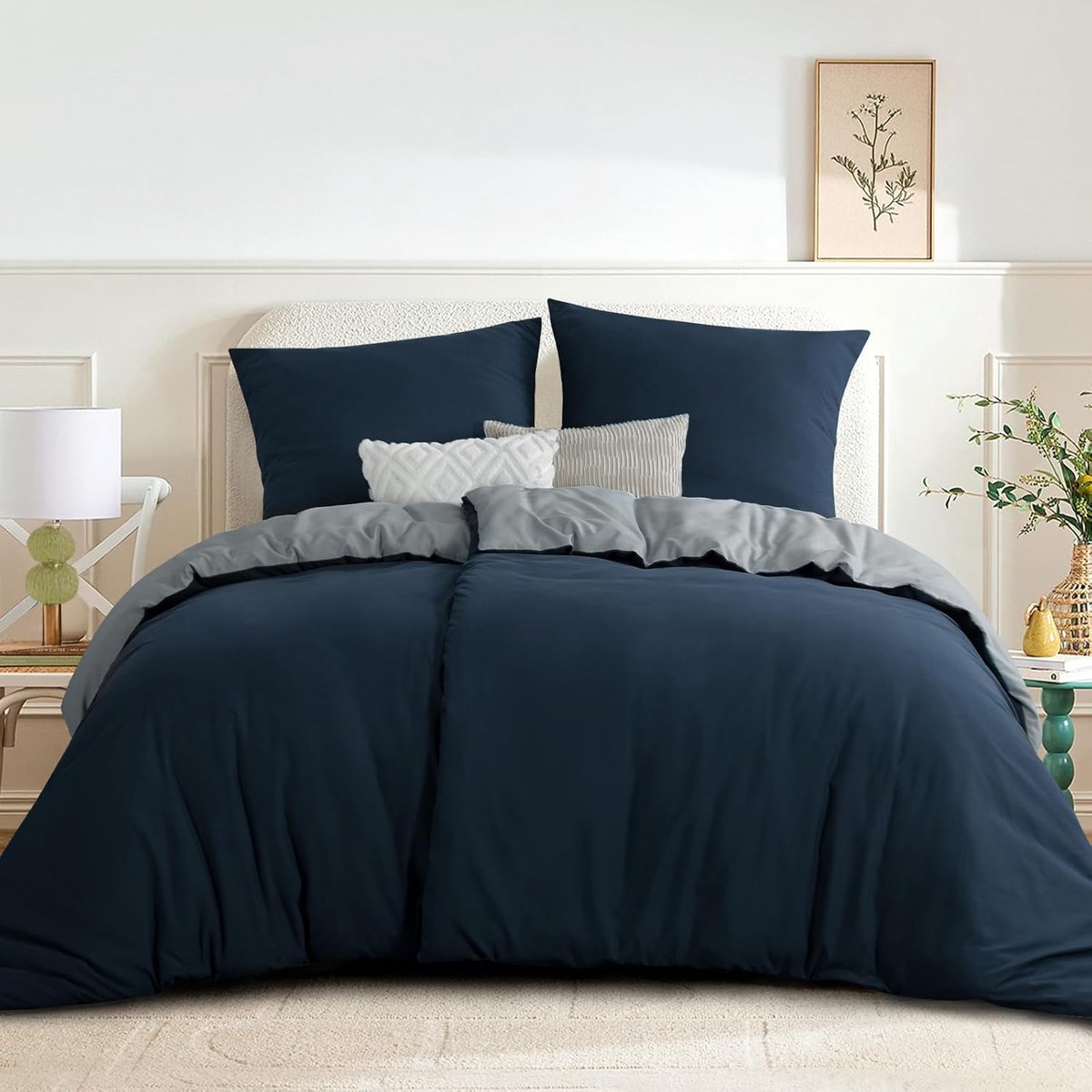 SnelShoppen - Luxe RUIKASI Bedlinnen Set 135 x 200 cm - 4-delig Reversible Dekbedovertrek Blauw Grijs - Oeko-Tex Microvezel, Zacht en Kreukvrij