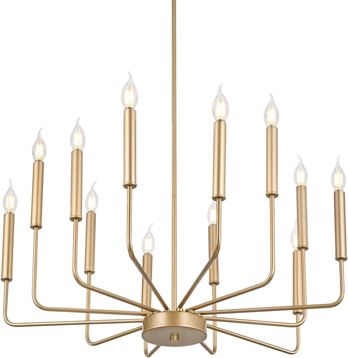 Kroonluchter 12-lamps - Moderne metalen hanglamp - Gouden afwerking - Perfect voor woonkamer - SnelShoppen