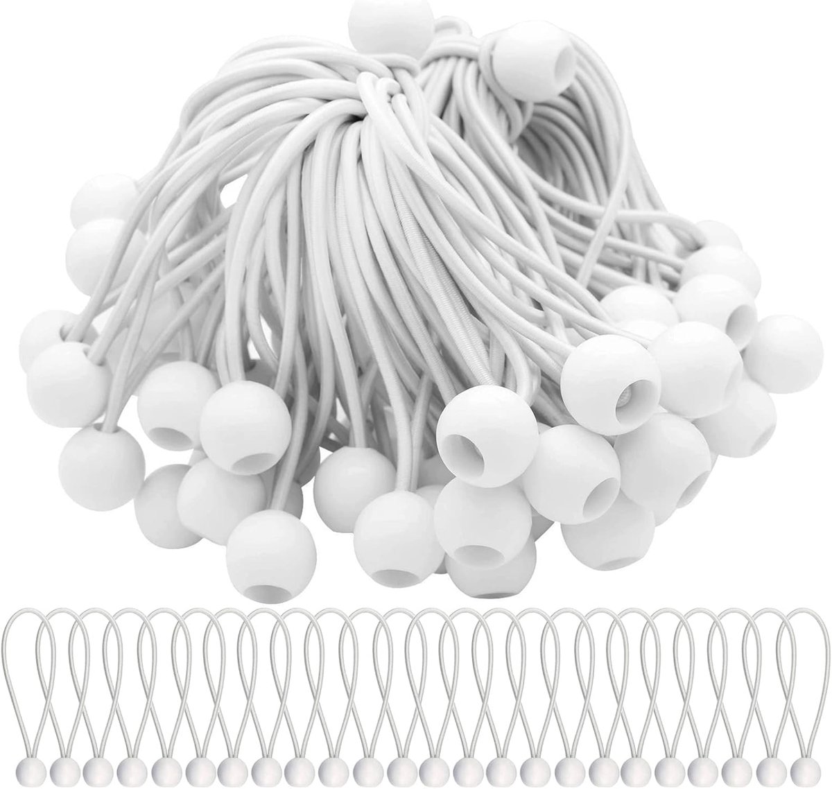 Set van 75 Elastische Spanbanden Met Sandowballen voor Feesttenten, Tenten, Banners en Dekzeilen