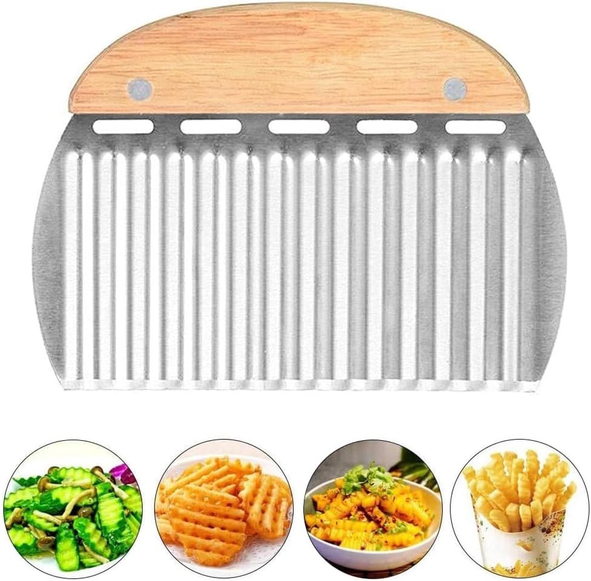 Golfsnijder van roestvrij staal, golfmes, aardappelsnijder voor aardappelen, crinkle, friet en fruit, groentemes met gegolfde rand voor groenten, aardappelen, uien