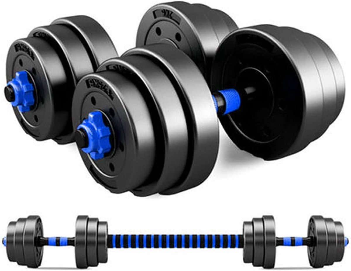 verstelbare korte halters, set van 2 kunststof halters, korte lange halters, verstelbare halterstangen, halterset, gewichten voor aerobics, fitness, gym, training