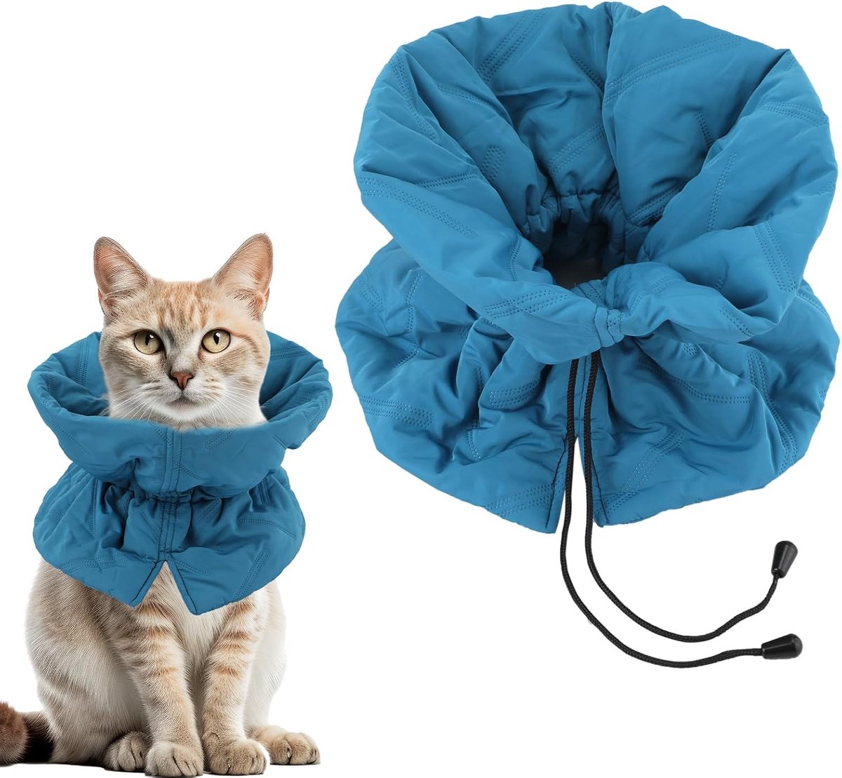 Herstelhalsband voor katten, verstelbare zachte nekbeschermer voor katten, ademende kattenkegelkraag, lichtgewicht, waterdicht, kittenkegelalternatief voor puppy's, stoppen met likken (M, blauw)