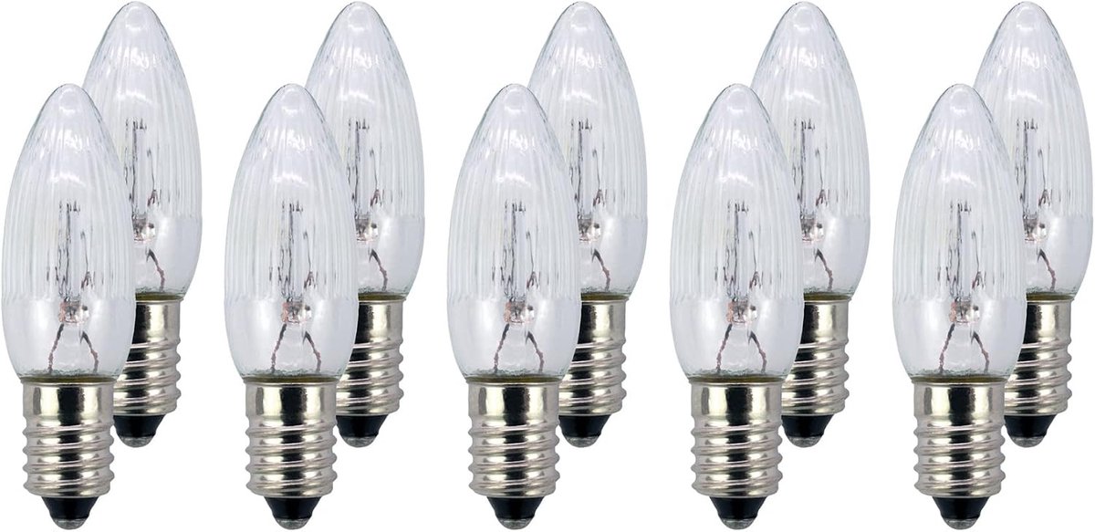 hellum Vervangende kaarsen voor lichtboog, 10 stuks 8 V, 2 W, geribbelde kaarsen voor kerstboom, kaarsen, lichtketting, voor buiten en binnen, met 30 brandpunten, lampen voor lichtboog, E10/8V/2W/17