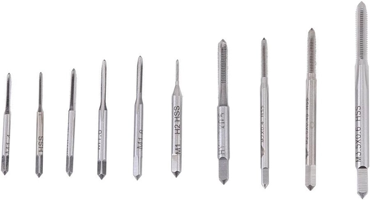 draadtappen, 10 stuks mini M1 tot M3.5 handtap mannelijke draad metrische spoed tappen set spiraalpunt rechte groef