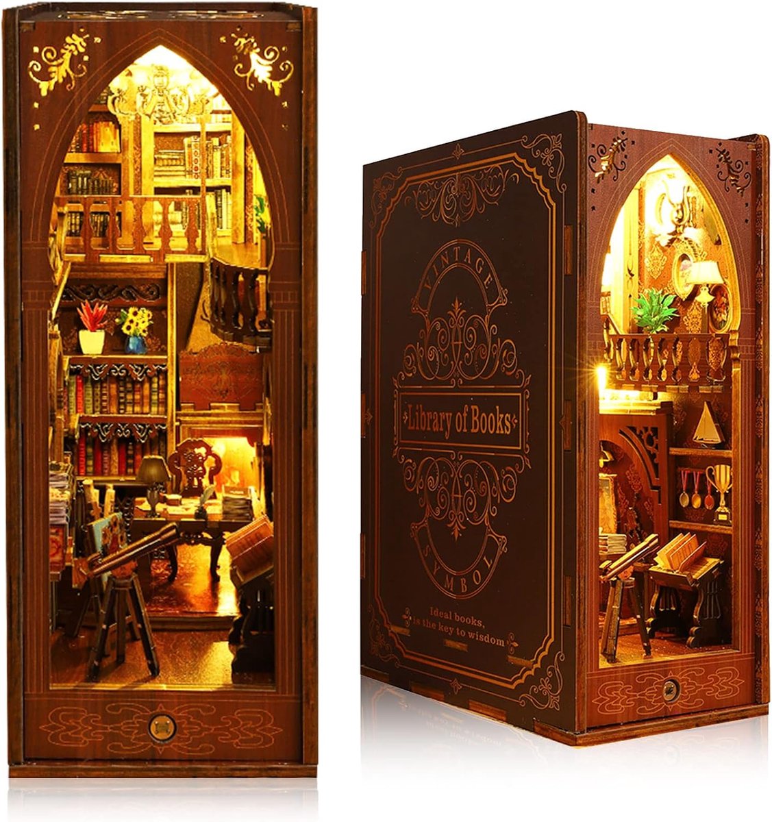 DIY Book Nook Kit - Boeiende 3D Houten Puzzel Boekensteun Model Bouwset voor Volwassenen & Tieners, Miniatuur Bibliotheek Booknook Plank Insert met LED-verlichting, Poppenhuis Decor Alley - Cadeau