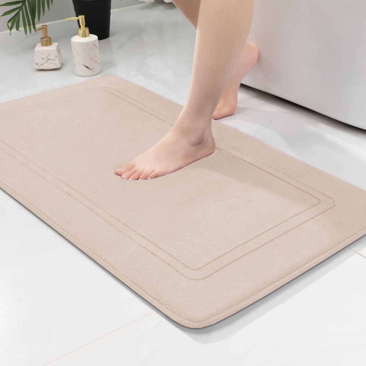 chakme Badmat, antislip, absorberend, badkamerteppich, zachte badmat, badvoorlegger, douchevoorlegger, voetmat voor badkamer, beige 60x90cm