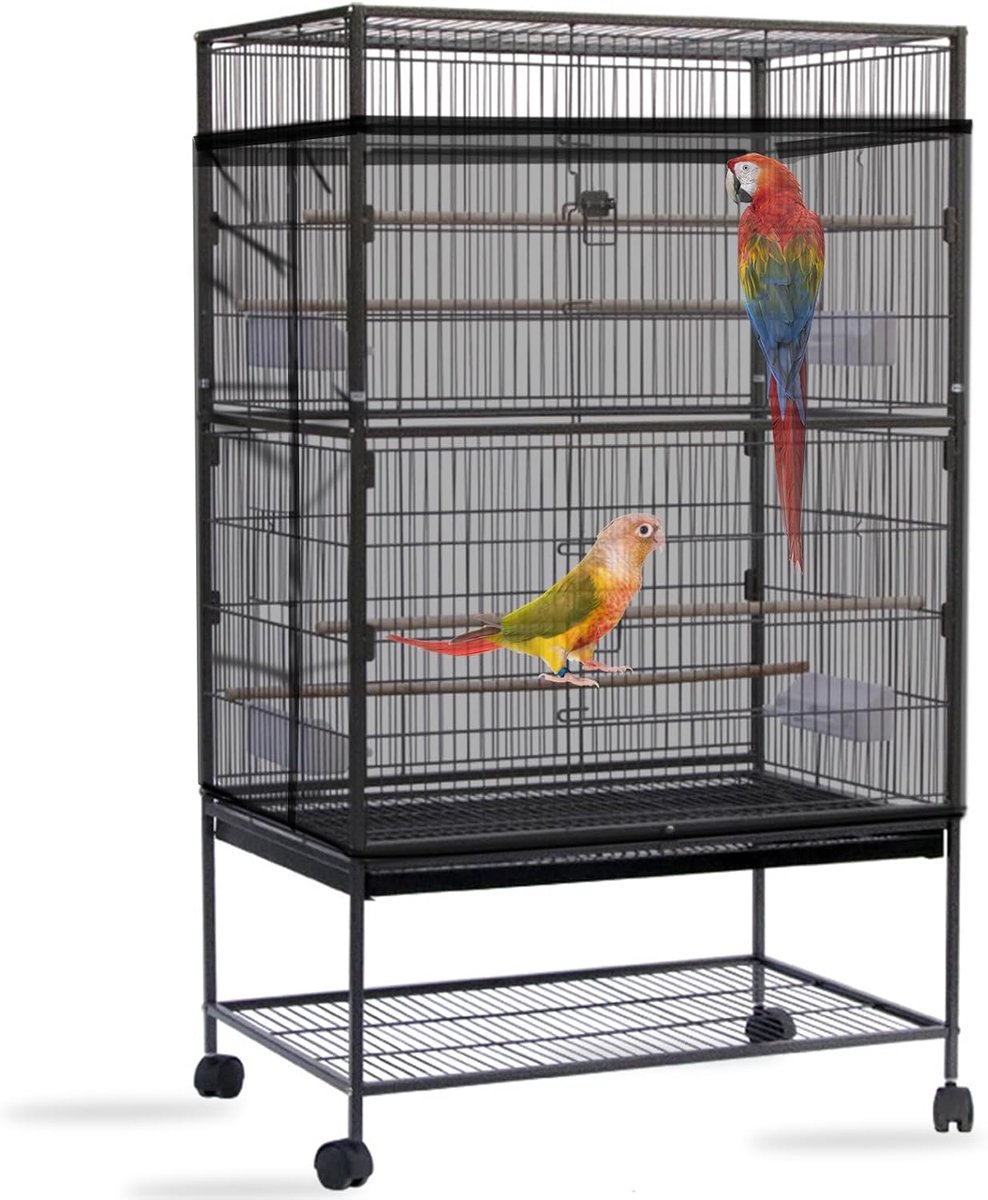 grote afdekking voor vogelkooi, verstelbare zachte luchtige nylon gaas, vogelkooibescherming, zaadbeschermer voor papegaaien, papegaaien, aria, Afrikaans, rond, vierkant