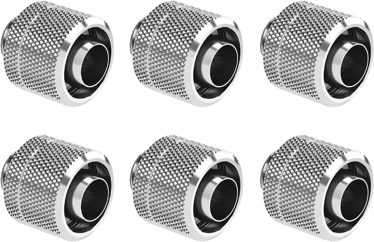 6 pack G1/4 "draad naar 3/8" ID, 1/2" OD compressie fitting voor zachte buizen, zachte buis connectoren voor computer waterkoelsysteem, zilver