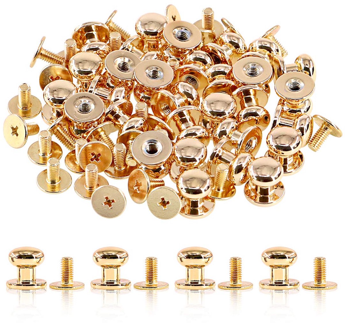 Chicago 30 stuks gouden schroeven 8 x 10 x 10 mm ronde kop sleufkop nagelklinknagels lederen riem om te knutselen lederreparatie decoratie