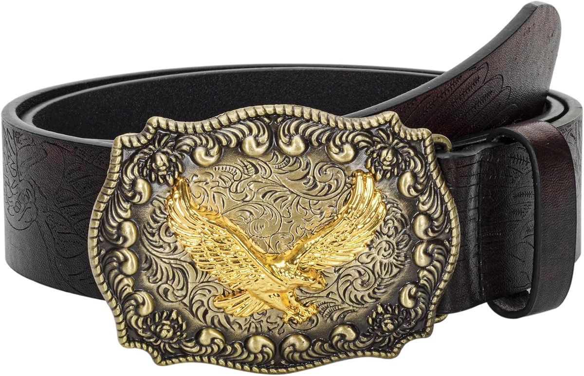 Western-cowboy-leren riem met gesp, cowboydierengespriem, cowboy-riem in reliëf voor mannen en vrouwen