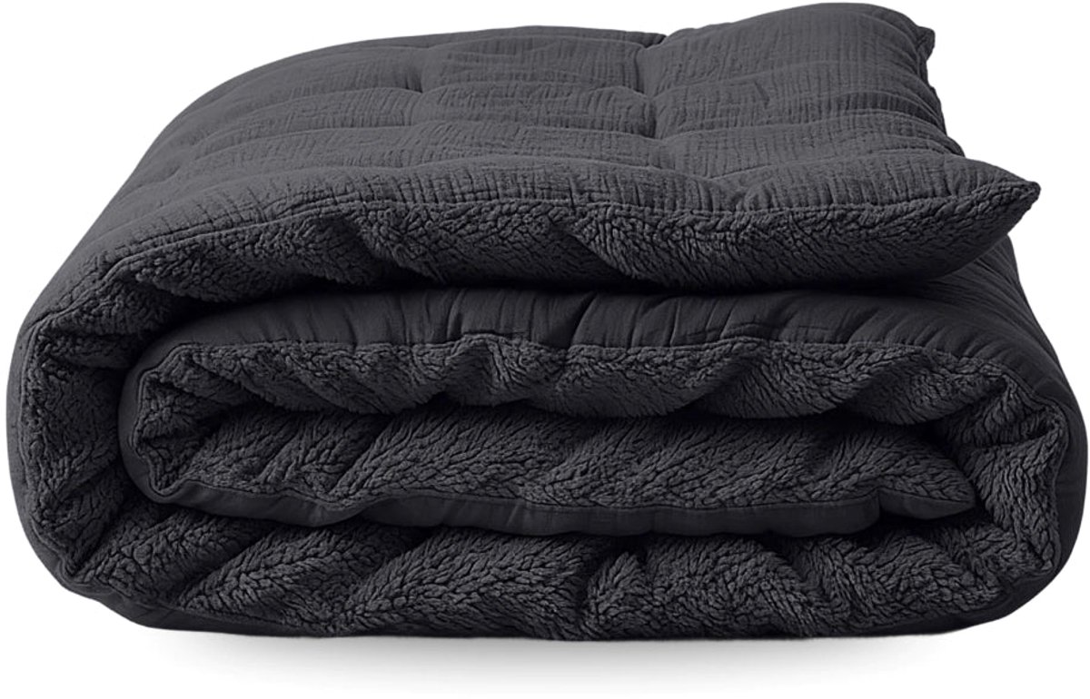 Zelesta Teddy Katoen Mousseline - Dekbed zonder overtrek Katoen - Wasbaar hoesloos dekbed - 2 in 1 - Anthracite - 240x200cm