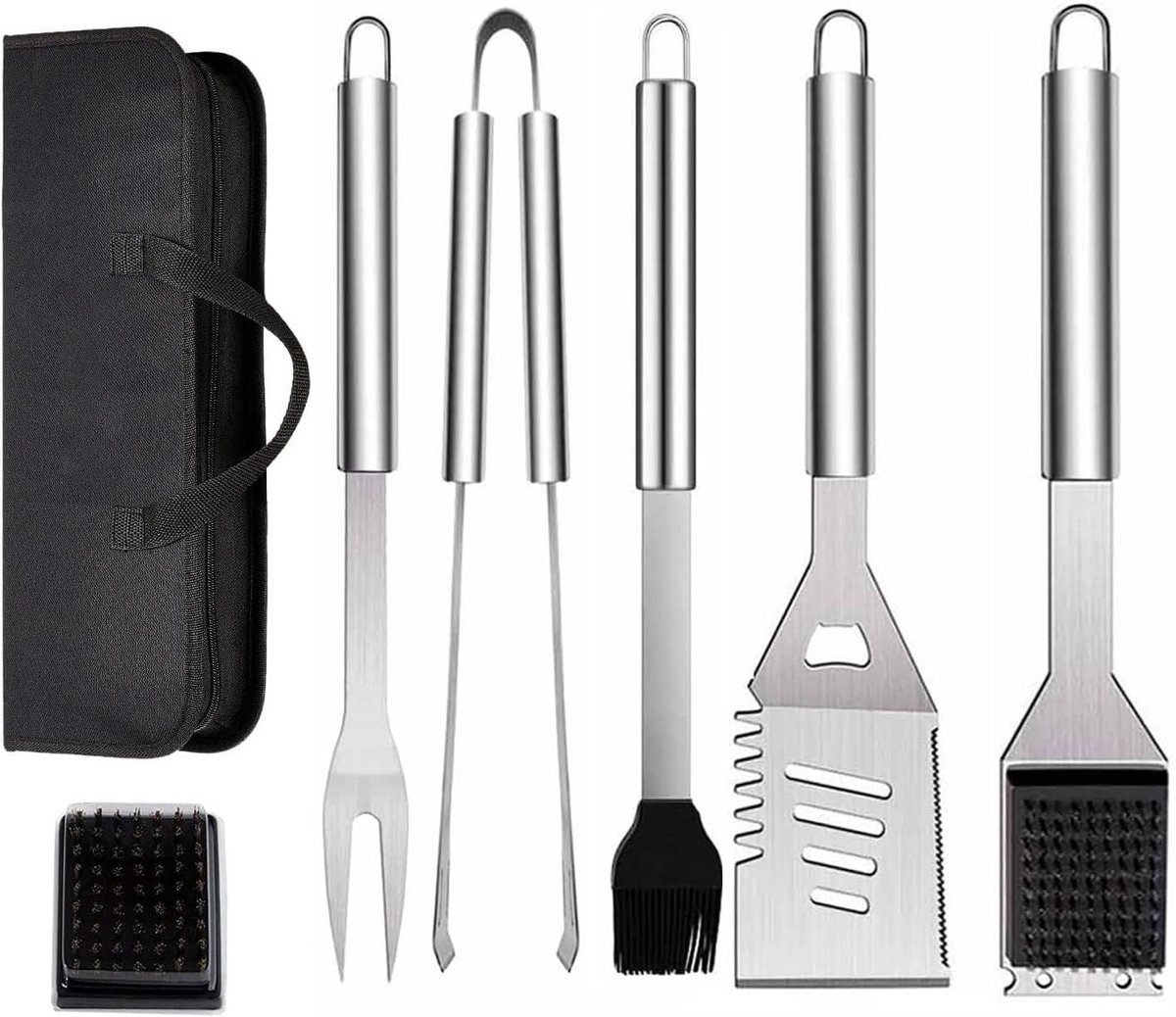 BBQ Grill Gereedschapsset - RVS - 6-delig - Barbecue Accessoires met Draagtas - Voor Koken en Outdoor Camping