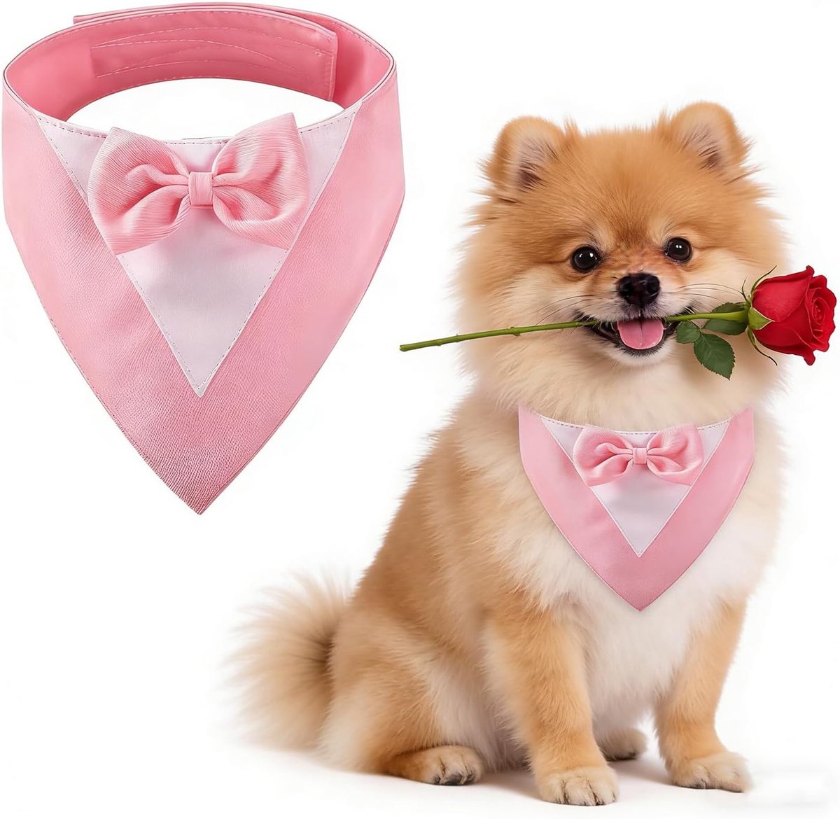 Tuxedo, Dog Wedding Bandana Halsband met Strikje Hondenkostuums voor kleine honden Dog Tuxedo voor kleine honden Dog Suit Kostuum voor Honden Bruiloft(Hals: 20-30cm / Roze)