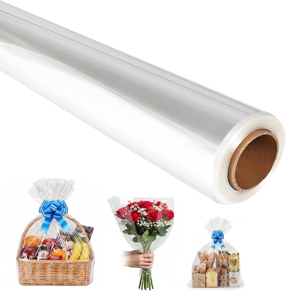 Transparante cadeaufolie, 86 cm x 30 m, rol van cellofaanfolie, 30 um dik cadeaupapier, transparante folie voor bloemen, geschenkmanden, bruiloft, snoepverpakking, Kerstmis