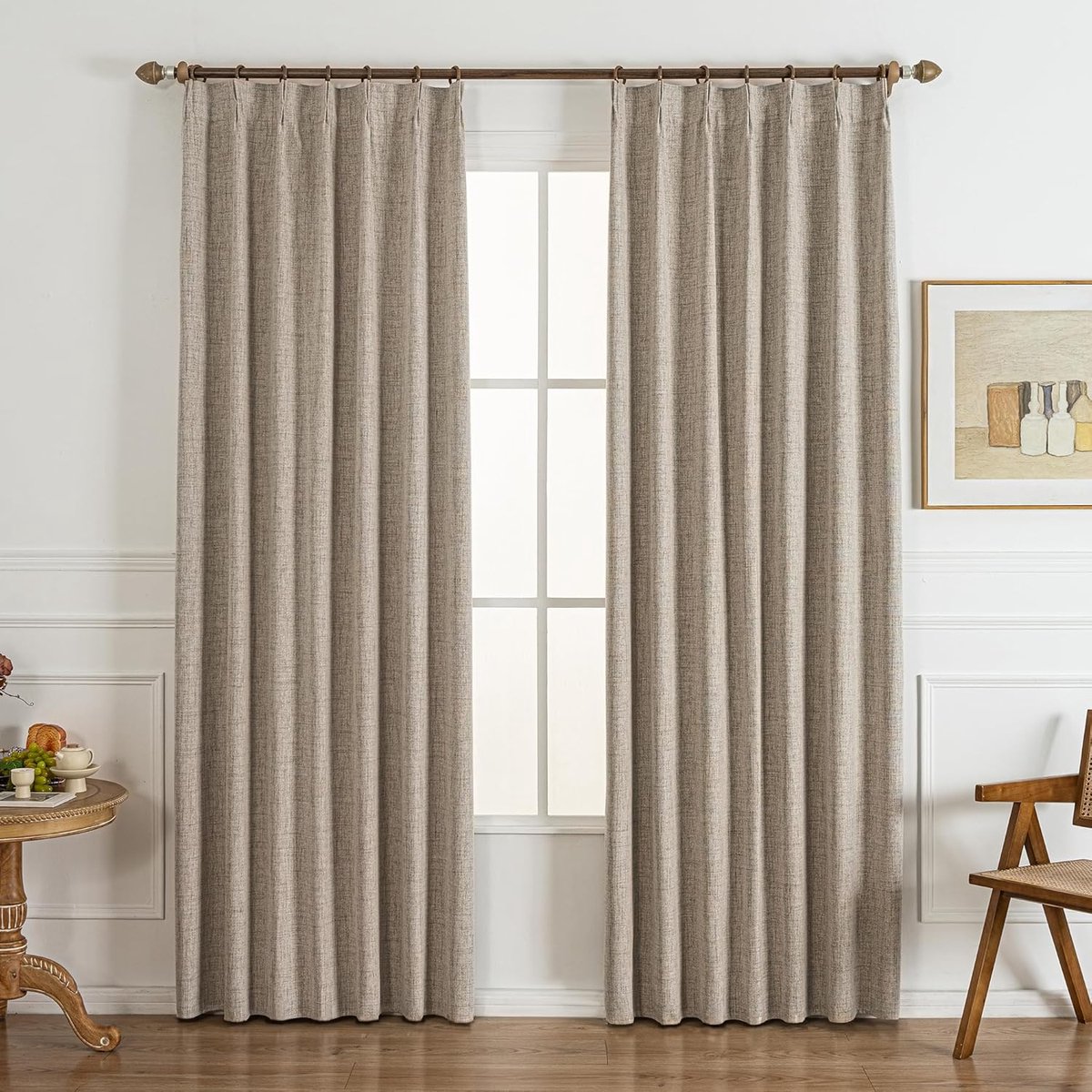 gordijnen met plooiband, ondoorzichtig, thermogordijn voor slaapkamer, woonkamer, raam, plissé, linnenlook, verduisteringsgordijnen, set van 2, 259 cm lang, 101 cm breed