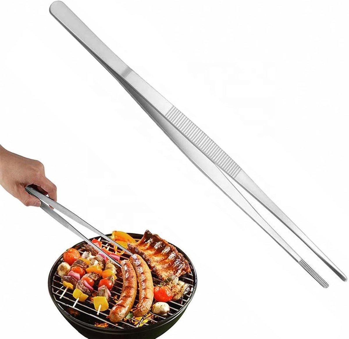 kooktang, 30 cm, professionele keukentang met gekartelde punten, pincet keuken, kooktang, precisie, gekartelde punten, duurzaam vlees en grillpincet
