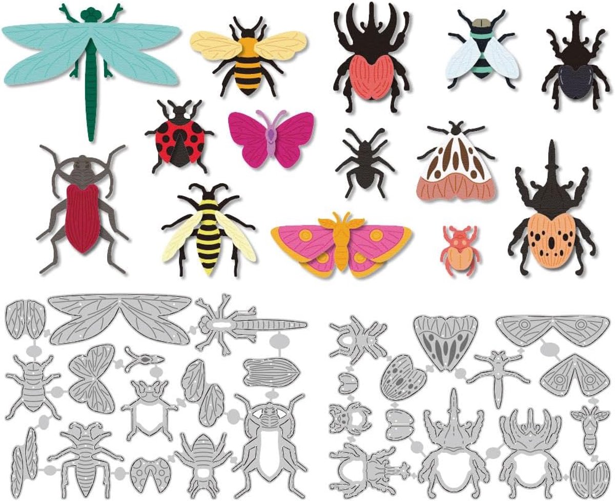 14 designs insecten metalen stanssjablonen kaarten maken koolstofstaal stanssjablonen doe-het-zelf scrapbooking sjablonen papier reliëfsjabloon voor wenskaarten, uitnodigingen, fotoalbums