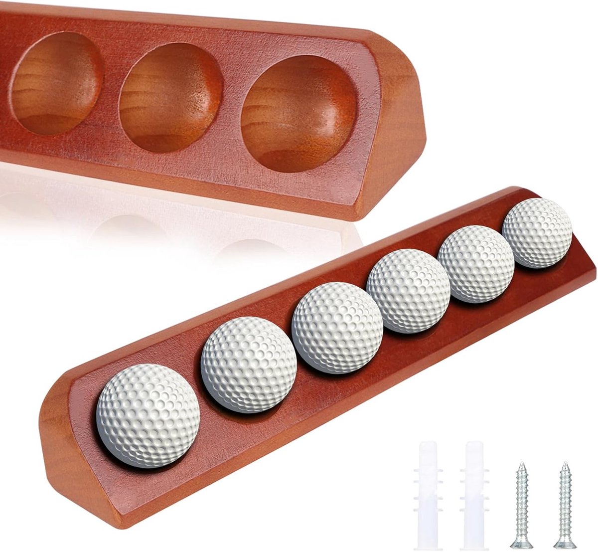 1 stuk golfbalstandaard met 6 gaten, van hout, wandstandaard met gaten met verborgen schroeven, decoratie in de vorm van een kast met golfballen voor bureaus en studio's