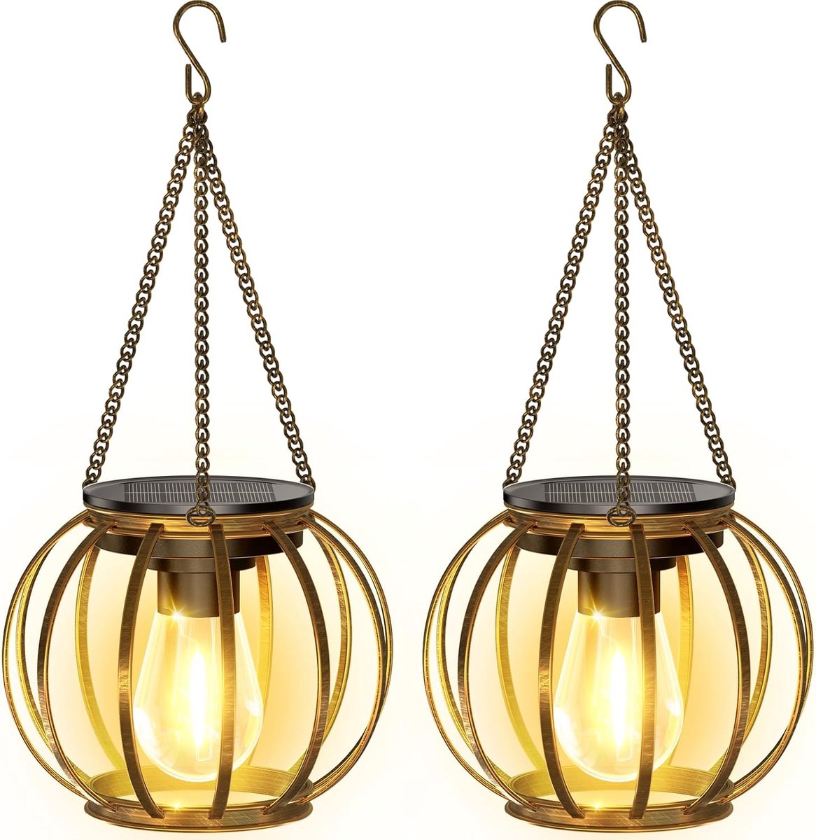 Tuinlantaarn op zonne-energie, vintage hanglantaarn, antiek brons