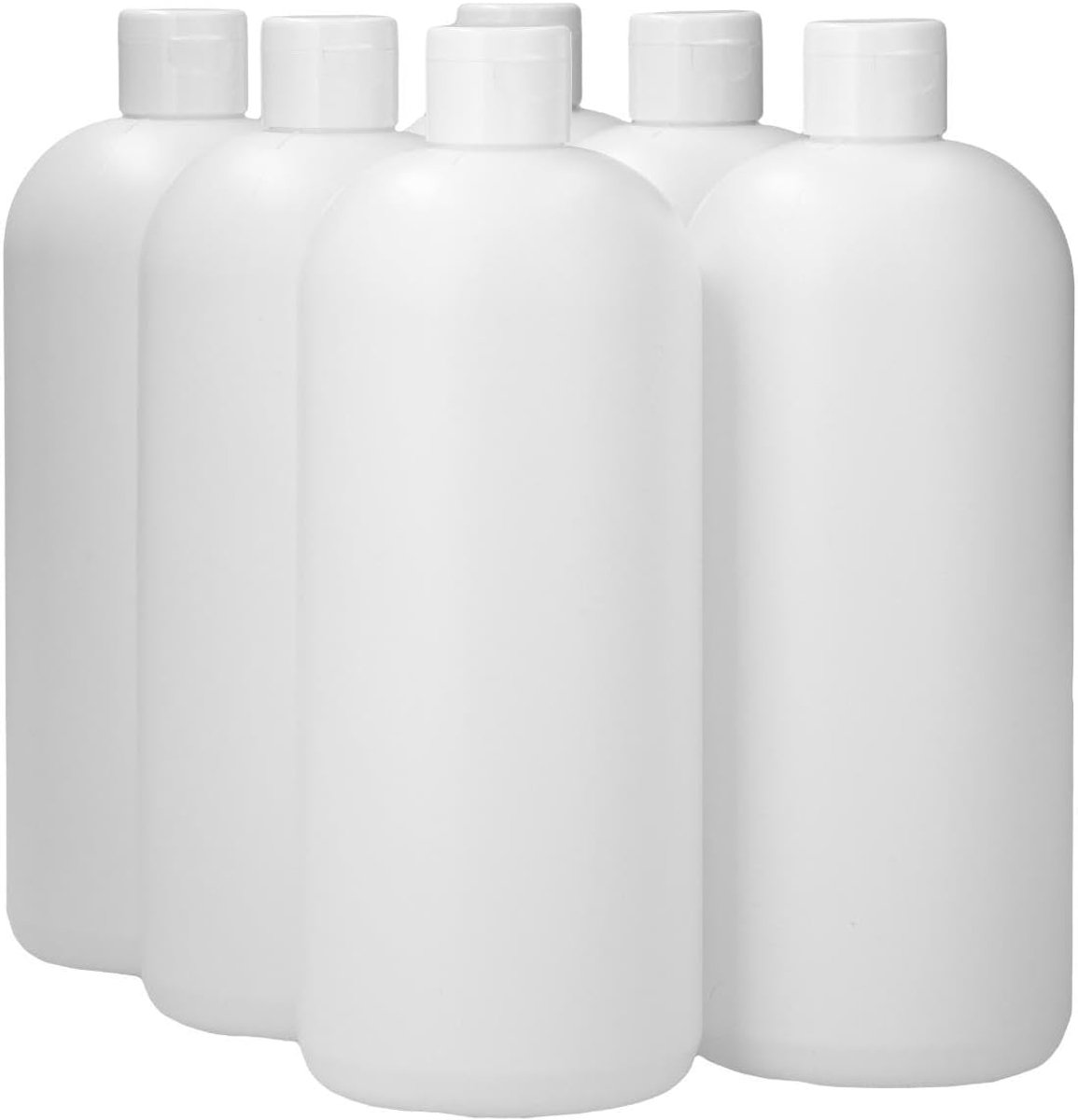 6 x 1000 ml ronde fles HDPE wit + Klepdop Wit - BPA Vrij - Niet Breekbaar - Plastic Flesjes Navulbaar - Met Dop - Lege Flessen - 6 stuks.