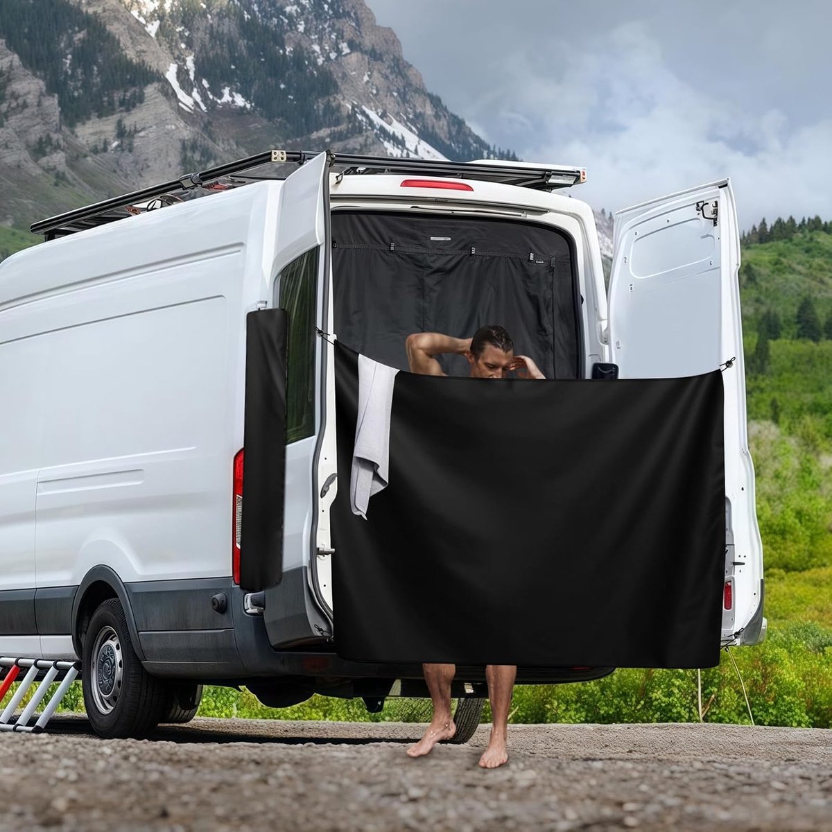 douchegordijn voor achterdeur met magnetische haken en privacy zijpanelen voor camper VW T5 T6 Mercedes-Benz Sprinter Ford Transit F-iat Ducato Travelling