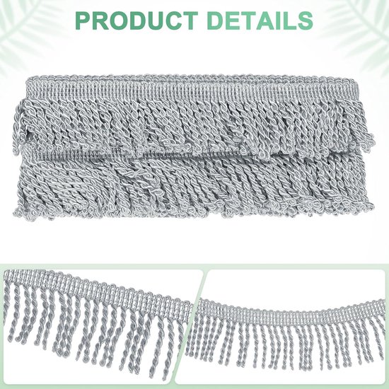 METERXITY 5 Yards Gordijn Franjes Franje Trim, 6 cm Brede Polyester Franje Boho Kant Naaien Franje Trimmen Kwastje Franje Trim voor Tassen/DIY Decoratie/Rok/Bank/Kleding [Zilver] — afbeelding 5